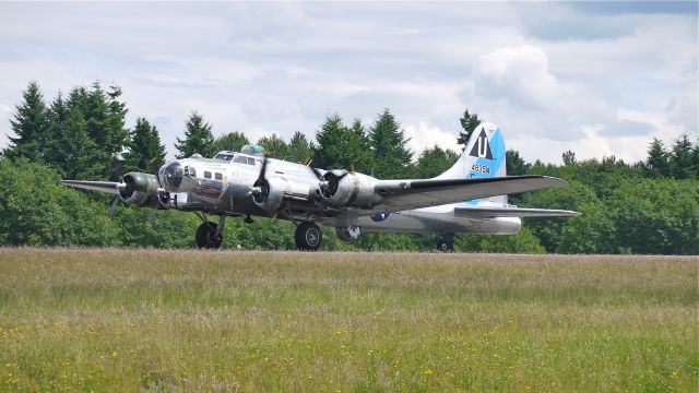 Boeing B-17 Flying Fortress (N9323Z) - B-17G Flying Fortress (Ser#44-83514) Sentimental Journey begins its takeoff roll on runway 34L, 6/24/12.