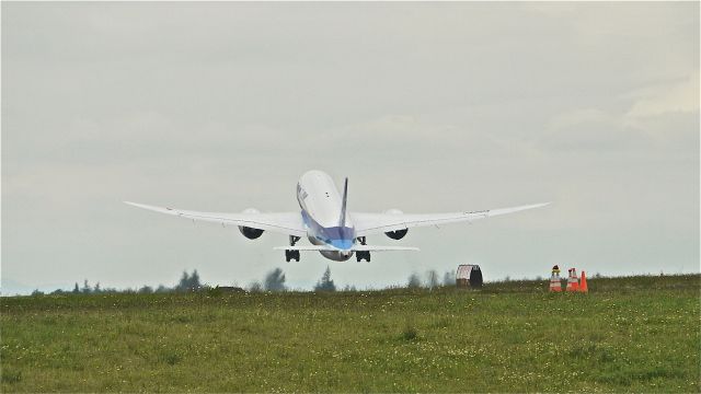 Boeing 787-8 (JA810A) - BOE507 (LN:48) climbs away from runway 34L for a test flight on 6/14/12.