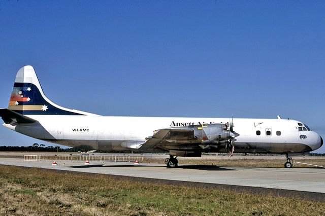 VH-RMC — - ANSETT AIR FREIGHT - LOCKHEED L-188A/F ELECTRA - REG : VH-RMC (CN 1044) - TULLAMARINE MELBOURNE VIC. AUSTRALIA - YMML 7/5/1984 35MM SLIDE CONVERSION USING A LIGHTBOX AND A NIKON L810 DIGITAL CAMERA IN THE MACRO MODE.