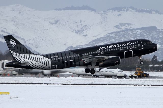 Airbus A320 (ZK-OAB) - Managing to get away after one of the biggest dumps of snow CHC has had for over 20 years