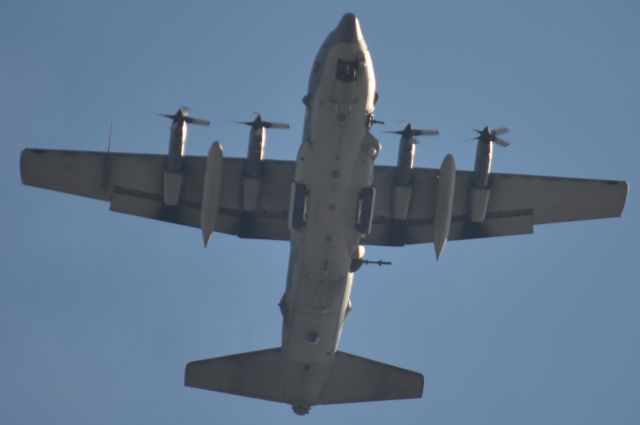 Lockheed C-130 Hercules — - AC-130 on final to Joint Base Charleston during The Citadel - UT Chattanooga game at Johnson Hagood Stadium. El Cid wins 22 - 14.  6 wins, 0 losses.