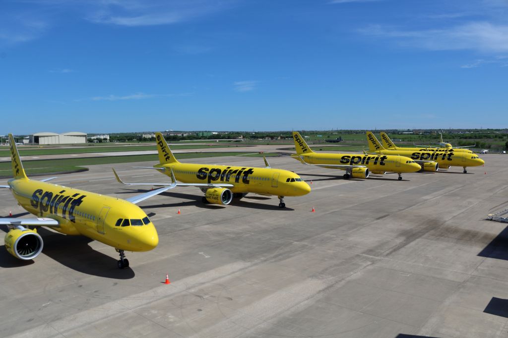 Airbus A320 (N905NK) - Spirit parking A320s at Fort Worth Alliance airport due to COVID-19. N905NK and N922NK are at the center of the shot.