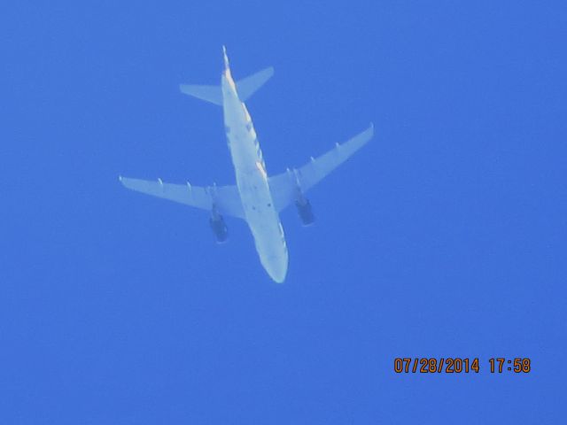 Airbus A319 (N920FR) - Frontier flight 226 from DEN to Branson Missouri over Baxter Springs KS (78KS) at 28k feet.