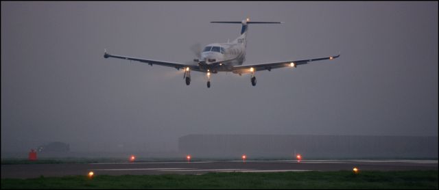 Pilatus PC-12 (N776JTT) - Boutique PC-12 landing at the Merced Regional Airport. Visibility 1/4 mile