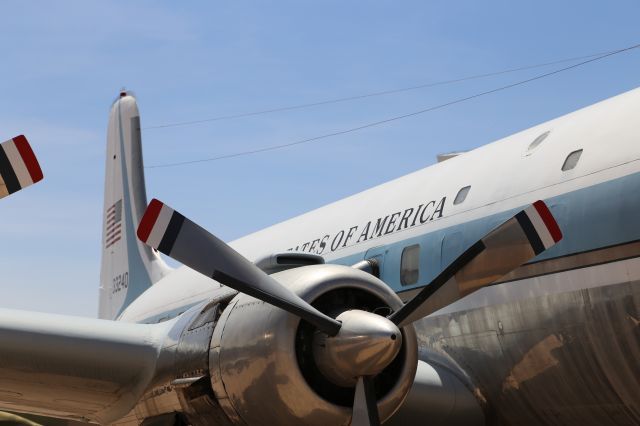 Douglas DC-6 (53-3240) - Douglas VC-118A Liftmaster (DC-6A) at Pima Air and Space Museum, Tucson, AZ, 17 May 14.  Presidential aircraft (Air Force One) used by Presidents Kennedy and Johnson.