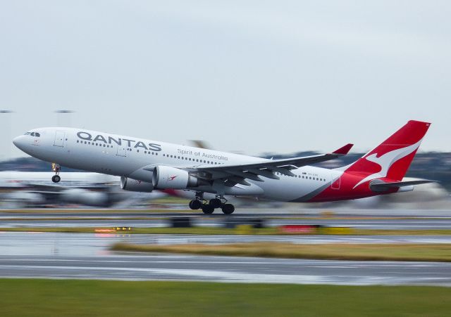Airbus A330-200 (VH-EBG) - QANTAS 643 leaving a rather gloomy Sydney for Perth on Sunday the 30th of June, 2024.