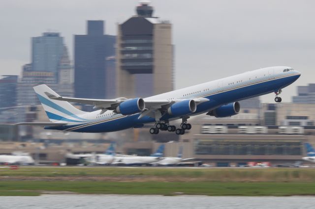 Airbus A340-500 (VP-BMS) - Las Vegas Sands', 'Victor Papa Bravo Mike Sierra' departing Logan this afternoon