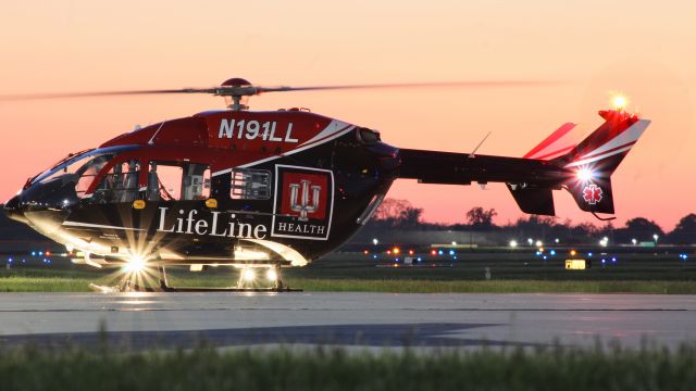 KAWASAKI EC-145 (N191LL) - An IU LifeLine helo stopping for fuel at KVPZ before a pickup at 46II. br /br /N191LL. 2009 Eurocopter EC145. IU Health LifeLine. 5/20/22. 