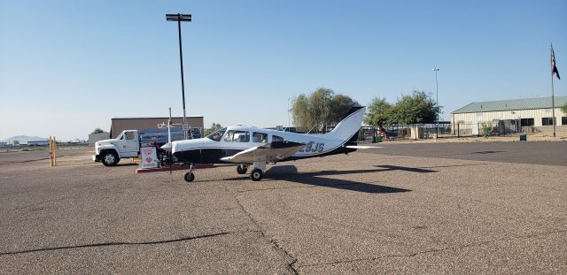 Piper Cherokee (N829JS) - Warrior 3 at the self service fuel ramp.