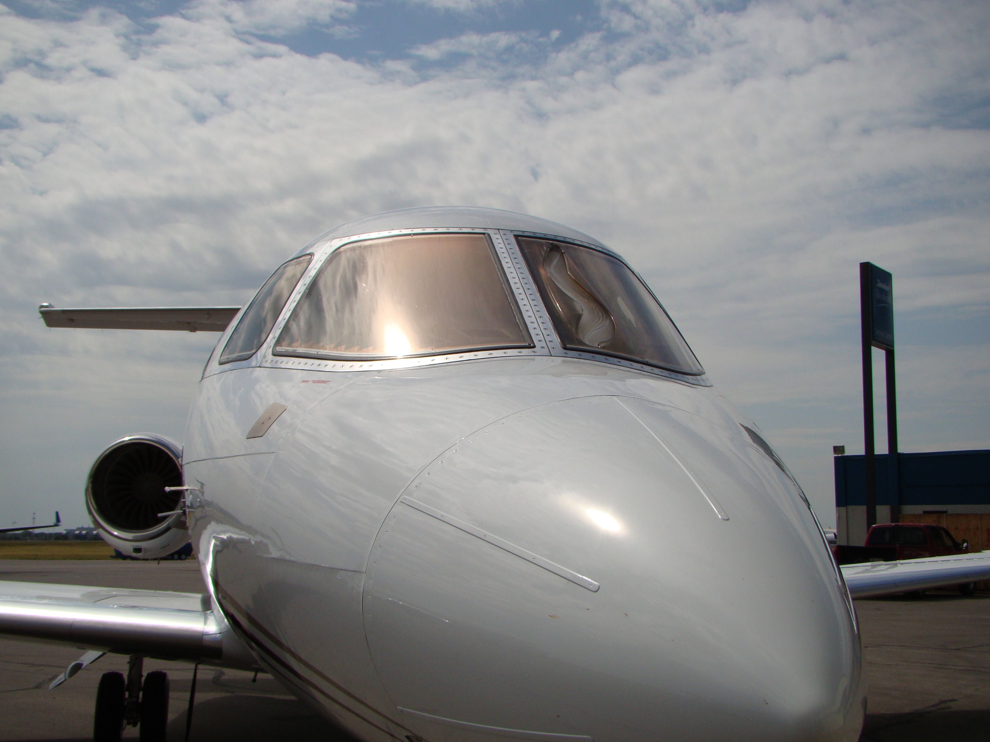 — — - Hawker 800xp with melted windshield.