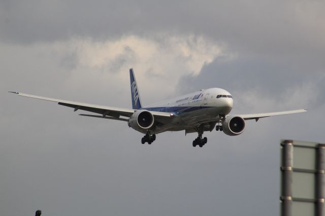 BOEING 777-300ER (JA795A) - An All Nippon Airways B777-300ER on final approach into LHR, landing on runway 27R.br /br /Location: Northern Perimiter Road, Beside Runway 27R.br /Date: 20.11.22 (dd/mm/yy).