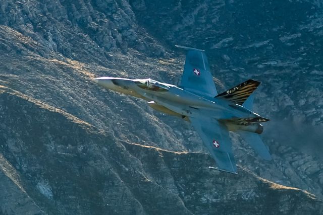 McDonnell Douglas FA-18 Hornet (J5011) - low pass over Axalp training ground