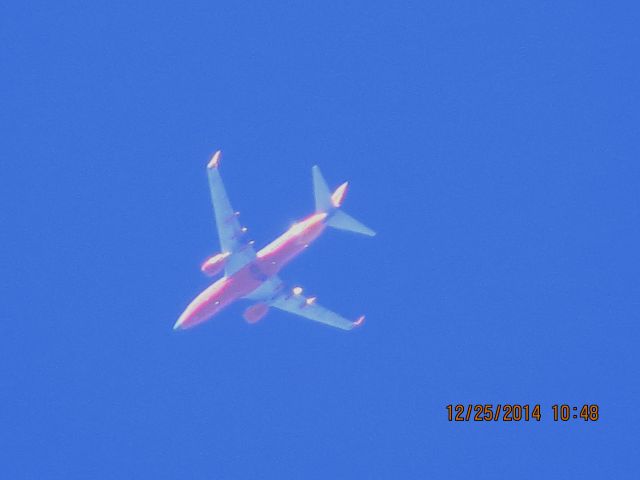 Boeing 737-700 (N731SA) - Southwest Airlines flight 730 from MDW to OKC over Baxter Springs Kansas (78KS) at 40,000 feet.