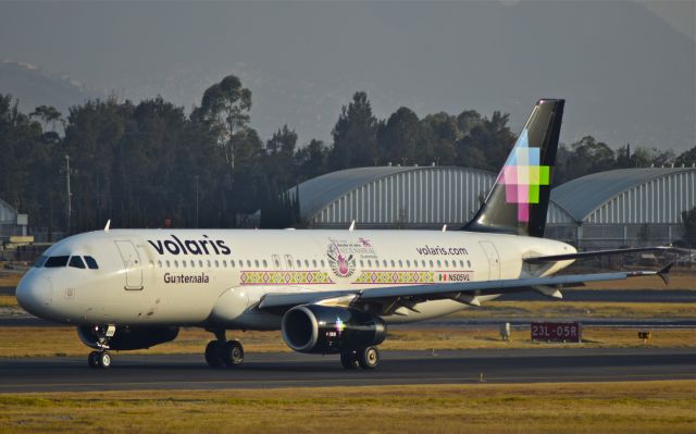 Airbus A320 (N505VL) - Volaris A320-233, airframe 4798 with Guatemala - Alux Nahual livery, landing on 05R runway at Mexico City Airport.