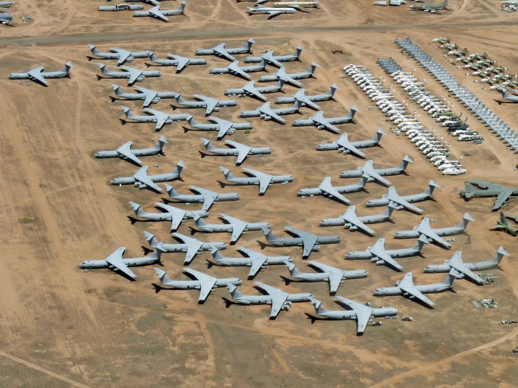 Lockheed C-141 Starlifter — - April 19, 2009: 43 Starlifters in one photo! Just a small part of the AMARG storage facility in Arizona.