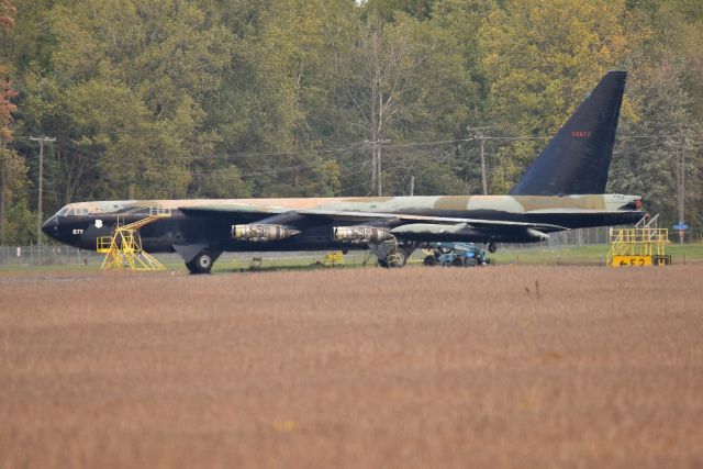 Boeing B-52 Stratofortress — - The long term resident of KYIP has been moved from corrosion corner over to a empty field across from USA Jet's hangar. Appears some restoration work is being carried out on it. This was shot on 10-06-20.