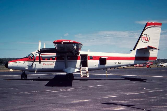 Sikorsky S-76 (VH-TZL) - TIA - D.H.C.6 TWIN OTTER - REG : VH-TZL (CN 43) - MAROOCHYDORE QUEENSLAND AUSTRALIA - YBSU 6/3/1982 35MM SLIDE CONVERSION USING A LIGHTBOX AND A NIKON L810 DIGITAL CAMERA IN THE MACRO MODE.