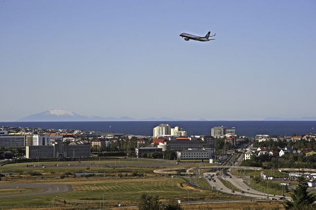 TF-FIZ — - Overflight by Icelandair TF-FIZ over Reykjavik City during a flight show.