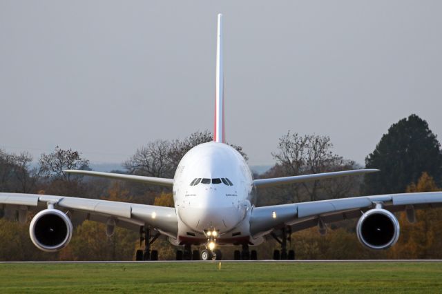 Airbus A380-800 (A6-EDU) - EK18 turning onto 05L for the flight back to Dubai.