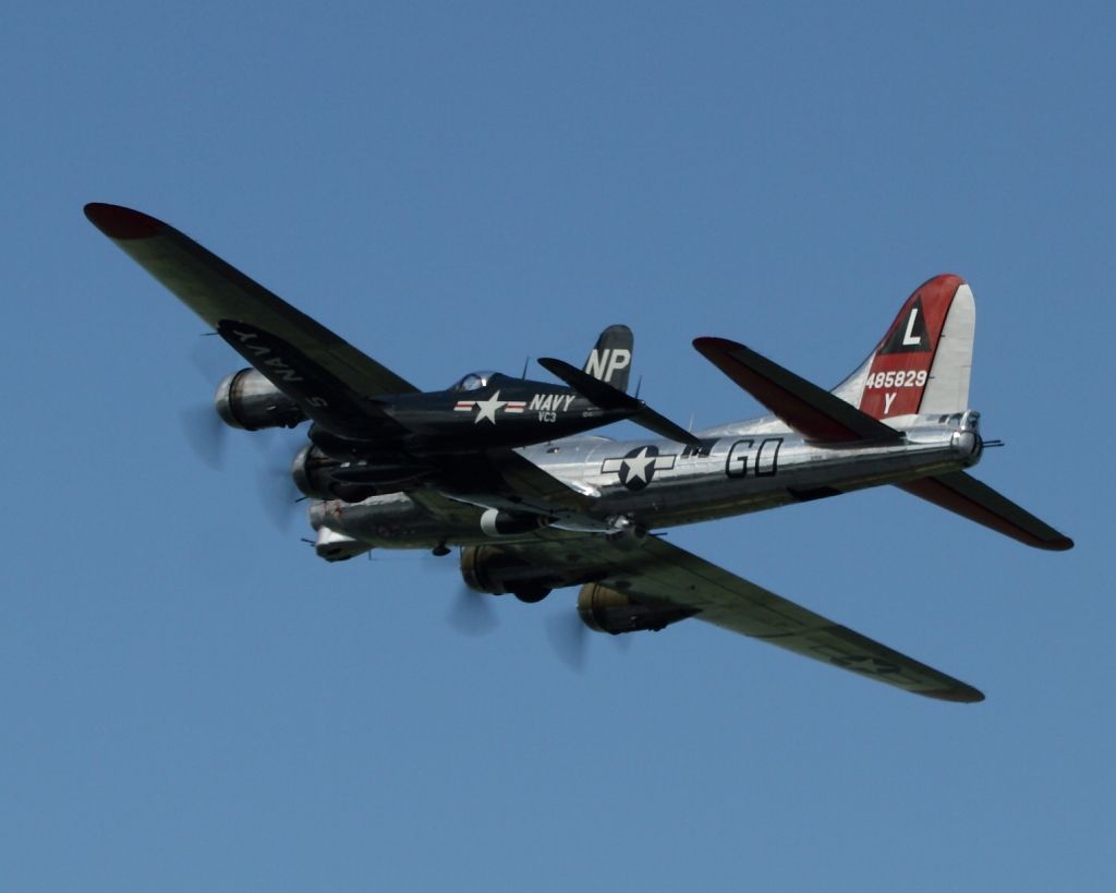 N3193G — - B-17 Yankee Lady flying in formation with an FU4-5 Corsair (N45NL) at the 2010 Cleveland National Airshow at Burke Lakefront Airport in Cleveland OH.