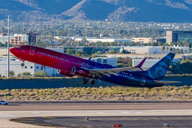 Boeing 737-900 (N493AS) - Alaska Airlines 737-900 in More To Love special livery taking off from PHX on 11/11/22. Taken with a Canon R7 and Tamron 70-200 G2 lens.