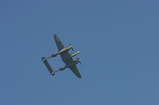 Lockheed P-38 Lightning — - P-38 on Heritage Flight at milwaukee Airshow Aug 10, 2012