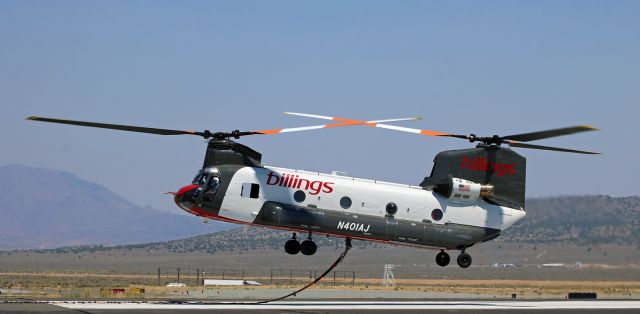 N401AJ — - Billings' N401AJ, a CH-47D Chinook, is about to touch down on the RTS ramp after a full morning's work fighting the North Fire.