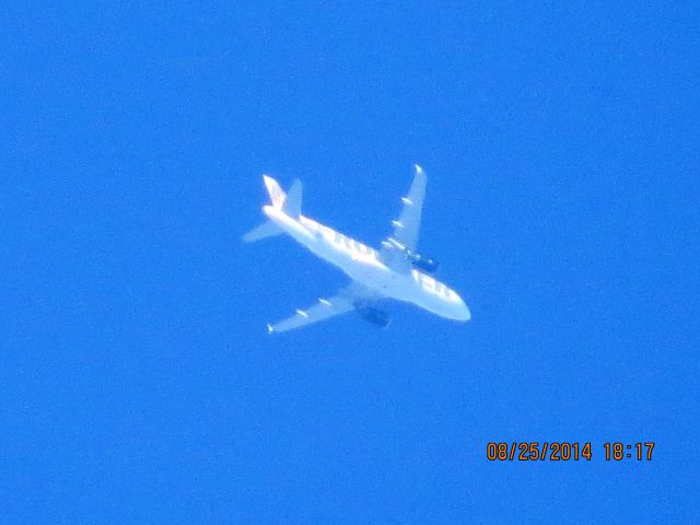 Airbus A319 (N929FR) - Frontier flight 226 from DEN to Branson Mo over Baxter Springs KS (78KS) at 31k feet.