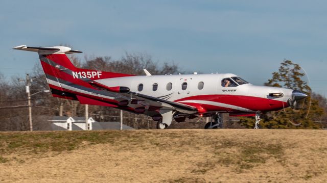 Pilatus PC-12 (N135PF) - December 18, 2018, Lebanon, TN -- This Pilatus PC-12 is back-taxiing out to runway 01 for departure.