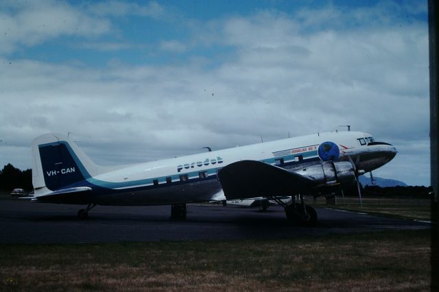 Douglas DC-3 (VH-CAN) - Ex DCA DC3 VH-CAN operated by Paradak at Flinders Island, circa 1978. Paradak operated both passenger and freight charters.