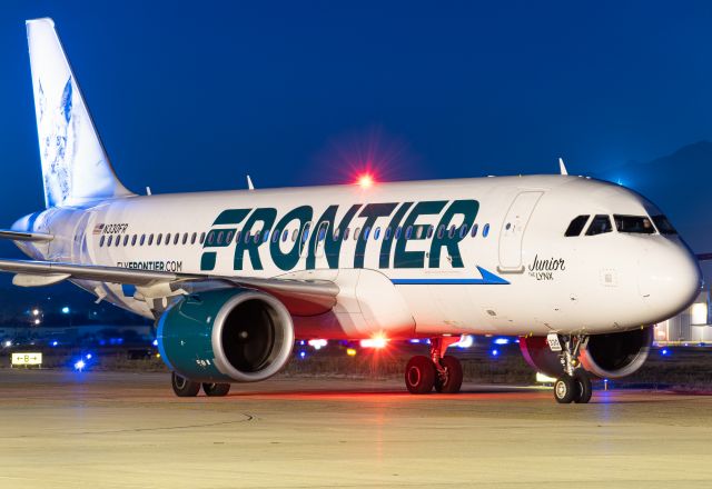 Airbus A320 (N330FR) - A Frontier A320neo just after abr /night pushback, headed to Denver.