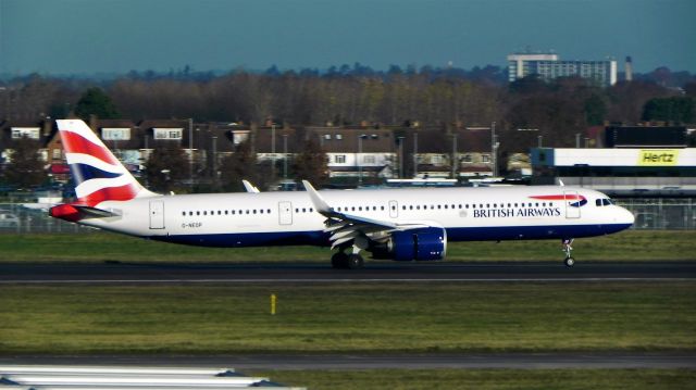 Airbus A321neo (G-NEOP) - Rolling out after arrival from Edinburgh as BA1493