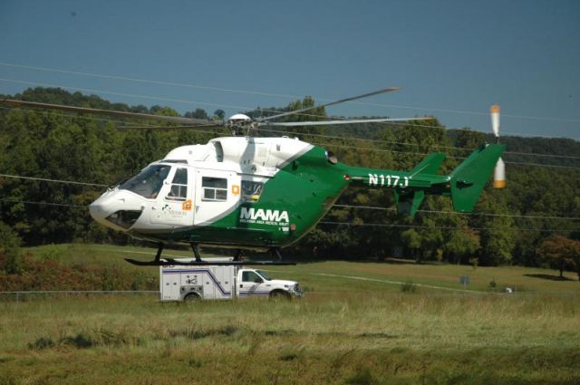 N117J — - A MAMA helicopter from St. Joseph's Hospital in Asheville, NC arrives at a landing zone in Murphy, NC.