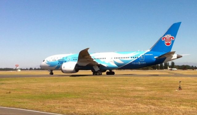 Boeing 787-8 (B-2732) - Standing near the airport fire station entrance to watch the departure of the first B787 visiting Christchurch New Zealand. CSN-6048 bound for Guangzhou Baiyun Intl (ZGGG). This is a screen grab from my iPhone video, so apologise for the poor quality. Normally, Id have my Nikon 70-200/f2.8 with me...