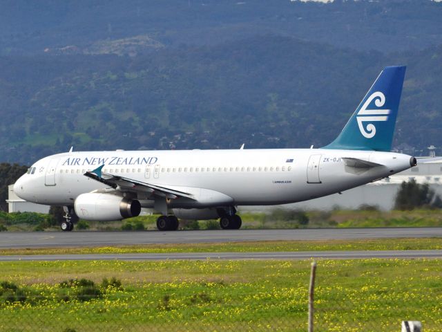 Airbus A320 (ZK-OJI) - Rolling for take off on runway 05, for flight home to Auckland, New Zealand. Thursday 12th July 2012.