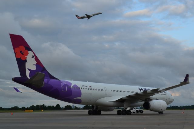 Airbus A330-200 (N370HA) - Hawaiian Airlines ("Kuamo'o") charter for NFL Las Vegas Raiders parked at KCLT - 9/12/20