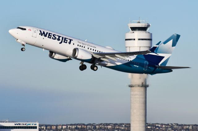 Boeing 737 MAX 8 (C-GZSG) - Westjet Boeing 737 MAX 8 departing YYC on Dec 18.