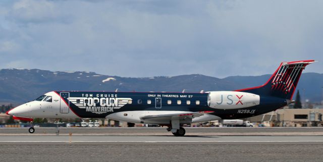 Embraer ERJ-135 (N259JX) - With the nose wheel only a few feet off the runway as it is beginning to rotate, JSX's N259JX, wearing the "Tom Cruise Top Gun Maverick" special livery, departs RNO on 16L enroute to Burbank (KBUR), CA.