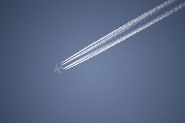 Airbus A380-800 (UAW372) - Flying above Bhopal city (VABP). Clicked by Canon 250 mm Zoom cruising over 10k + mtrs.