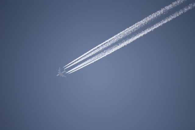 Airbus A380-800 (UAW372) - Flying above Bhopal city (VABP). Clicked by Canon 250 mm Zoom cruising over 10k + mtrs.