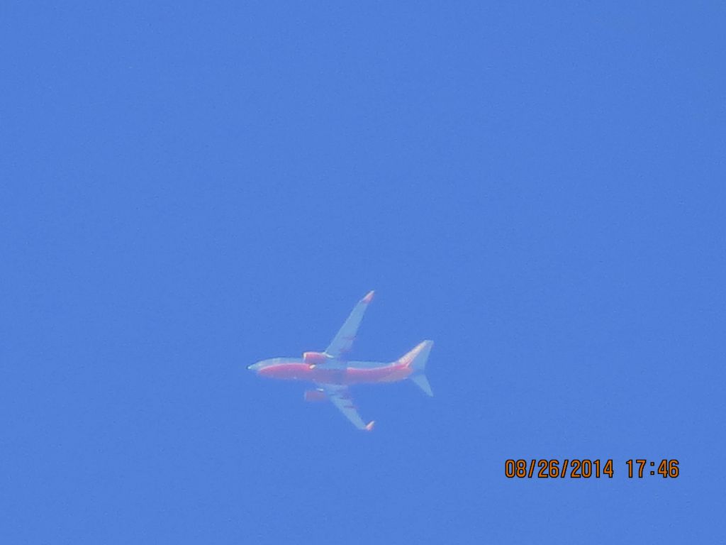 Boeing 737-700 (N443WN) - Southwest Airlines flight 3676 from ATL to DEN over Southeastern KS at 38k feet.