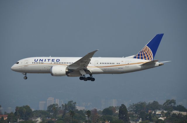 Boeing 787-8 (N27901) - Uniteds N27901 landing on Rnwy 24R at LAX.