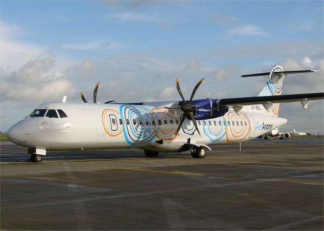 EI-REL — - ATR-72 "EI-REL"...Sits on the ramp at Dublin, Ireland wearing the new "Celtic Triskels" livery