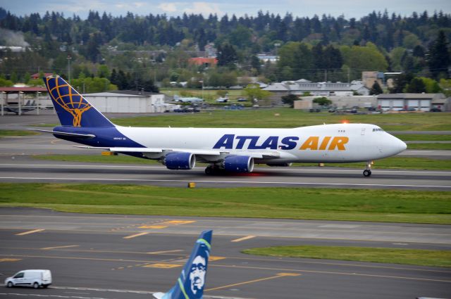 BOEING 747-8 (N854GT) - GTI8227 departing on 28L for Seoul-Incheon (RKSI/ICN). Arrived several hours prior from Miami (KMIA/MIA). This was my first time seeing a 747-8F in the standard Atlas Air livery! March and April 2024 saw a lot of Atlas Air flights pass through PDX!
