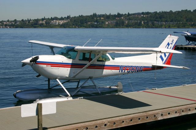 Cessna Skyhawk (N736NN) - KRNT - C-172 Floatplane on Lake Washington at the docks, north end of Renton Airport - July 2005.