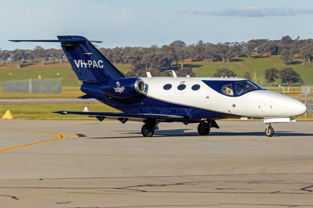 Cessna Citation Mustang (VH-PAC) - Maxamillion Investments Pty Ltd (VH-PAC) Cessna 510 Citation Mustang, wearing a new paint scheme with 100th Mustang on the engine cowlings.