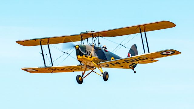 OGMA Tiger Moth (VH-NIG) - VH-YND Boeing E75 Serpentine airfield 271019