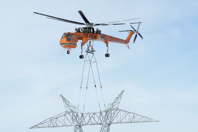 Dassault Falcon 10 (N163AC) - Power line tower construction Alberta, Canada.