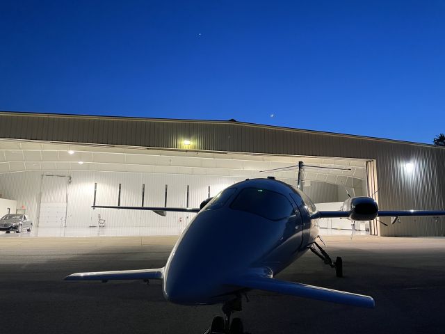 Piaggio P.180 Avanti — - The moon and Venus(?) are visible in this May 2023 evening sky.