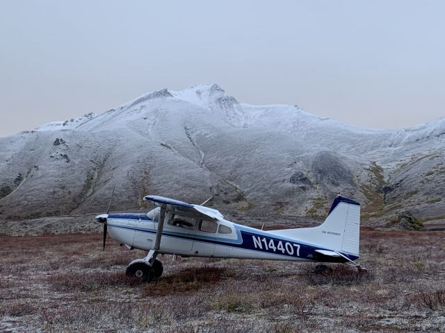 Cessna Skywagon (N14407) - Snowy morning at caribou hunting camp in the western Brooks Range, Alaska